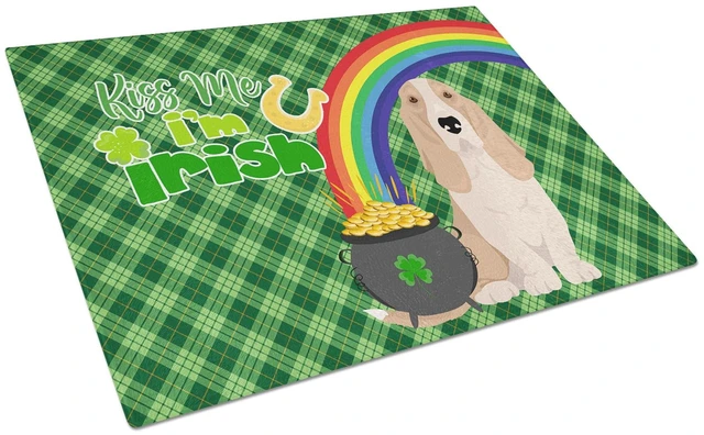 Main image of Lemon and White Tricolor Basset Hound St. Patrick's Day Glass Cutting Board Decorative Tempered Glass Kitchen Cutting and Servin