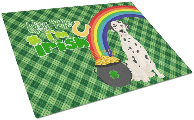 Main image of Dalmatian St. Patrick's Day Glass Cutting Board Decorative Tempered Glass Kitchen Cutting and Serving Board Large Size Chopping