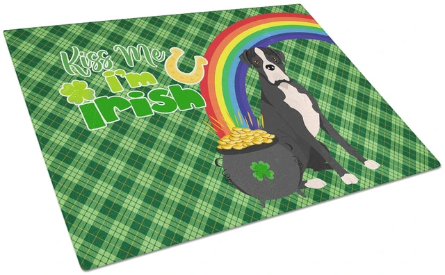 Main image of Natural Eared Black Boxer St. Patrick's Day Glass Cutting Board Decorative Tempered Glass Kitchen Cutting and Serving Board Larg
