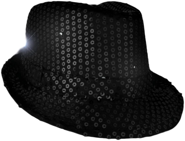 Main image of Light Up Black Fedora Hat with Black Sequins