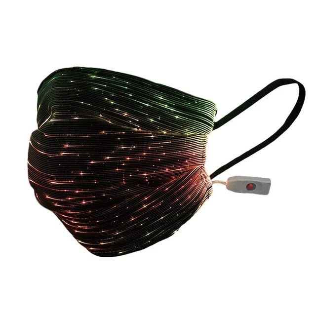 Alt view image 2 of 2 - USB Fiber Optic Light Up Multicolor Face Mask in Black Rectangle Fabric