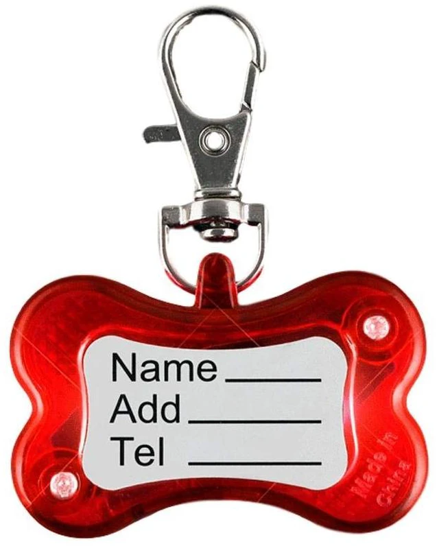 Main image of Red Flashing Dog Bone Body Name Tag Safety Light