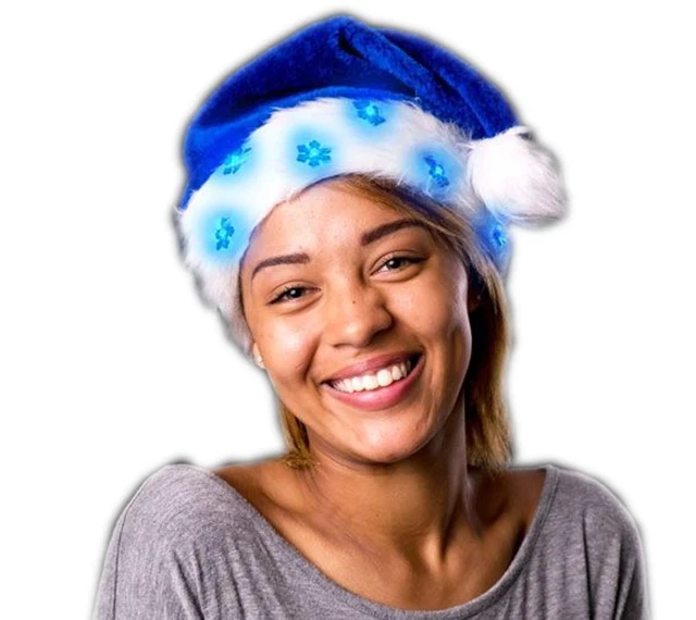 Alt view image 3 of 3 - blinkee BLSSCFFPH LED Snowflake Santa Claus Faux Fur Plush Hat44; Blue