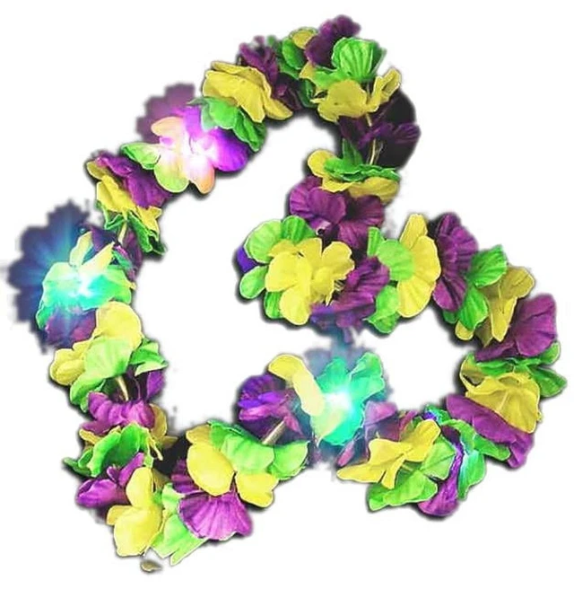 Main image of Blinkee Tri Color Hawaiian Mardi Gras Flower Lei Flashing Necklace for Fat Tuesday A Fantastic Alternative