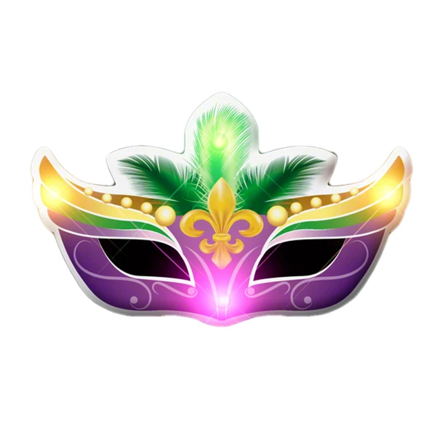 Alt view image 2 of 2 - Carnival New Orleans Mardi Gras Mask Flashing Body Light Lapel Pins