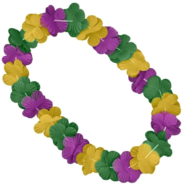 Main image of blinkee Hawaiian Flower Mardi Gras Lei Necklace Purple Green Gold
