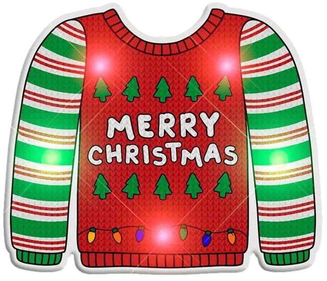 Main image of blinkee Light Up Christmas Merry Christmas Sweater Stripes Body Light Pin