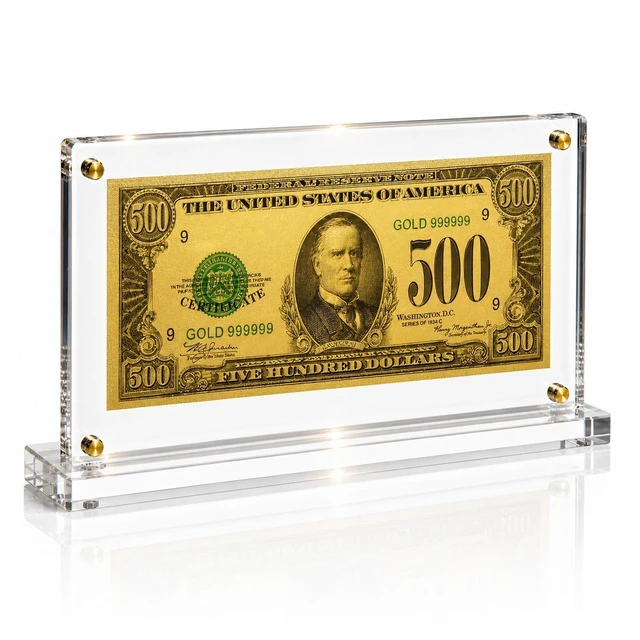 Main image of 500 Dollar Gold Foil Bill with Acrylic Display Stand