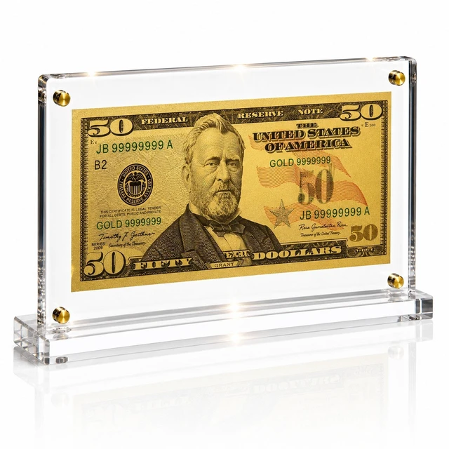 Main image of 50 Dollar Gold Foil Bill with Acrylic Display Stand