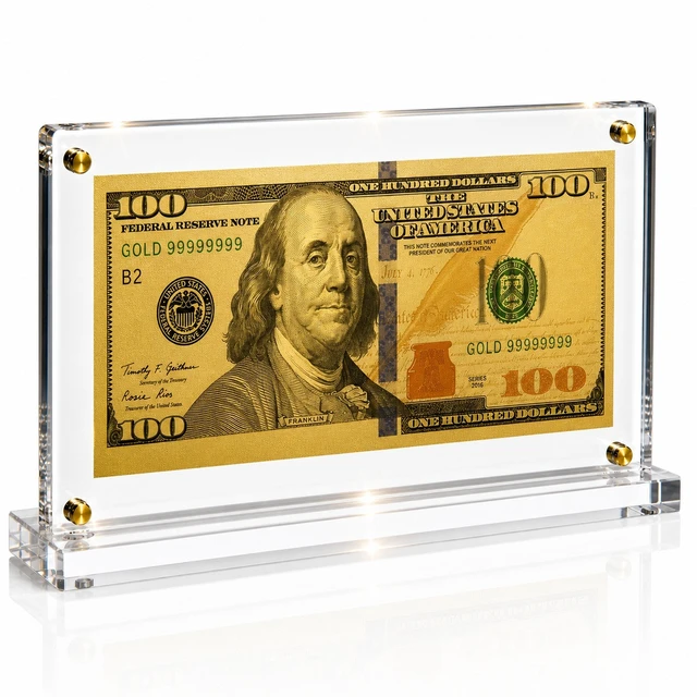 Main image of 100 Dollar Gold Foil Bill with Acrylic Display Stand