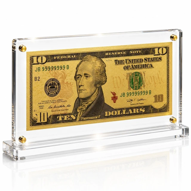 Main image of 10 Dollar Gold Foil Bill with Acrylic Display Stand