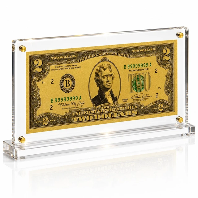 Main image of 2 Dollar Gold Foil Bill with Acrylic Display Stand