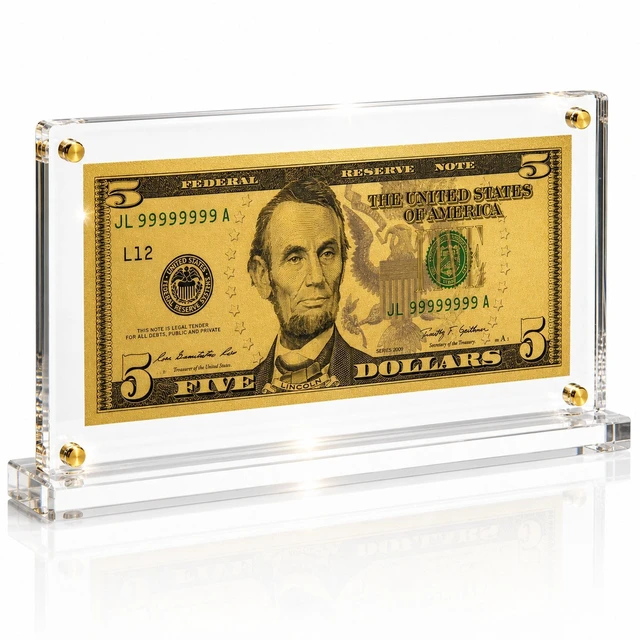 Main image of 5 Dollar Gold Foil Bill with Acrylic Display Stand