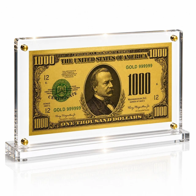 Main image of 1,000 Dollar Gold Foil Bill with Acrylic Display Stand