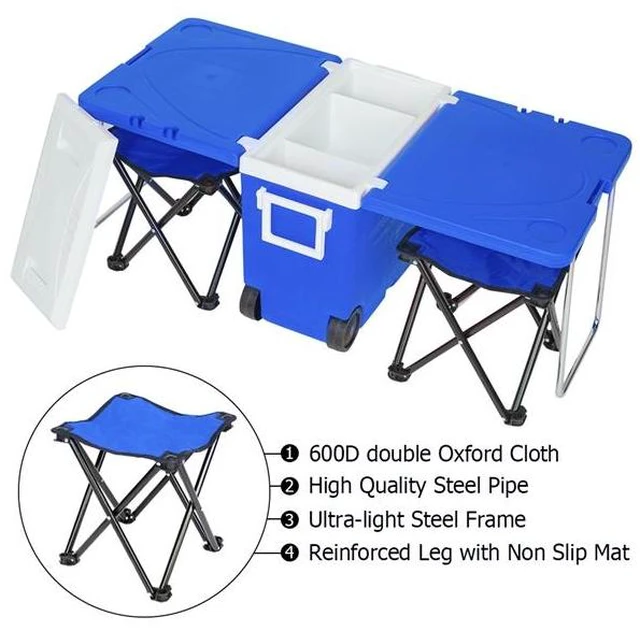 Main image of Multifunction Foldable Rolling Portable Picnic Cooler for Outdoor and Stool Blue