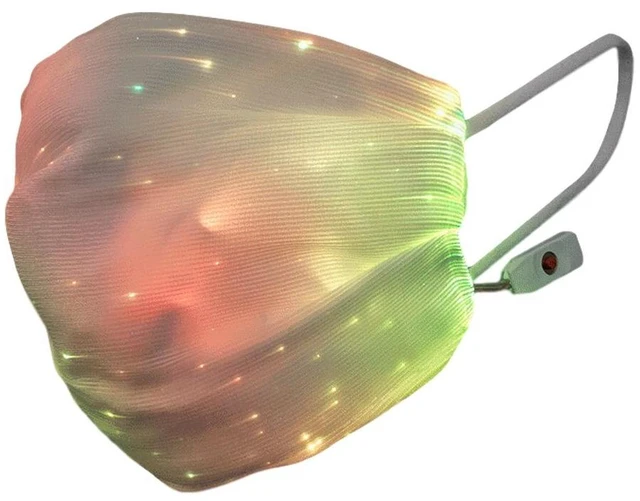 Main image of USB Fiber Optic Light Up Multicolor Face Mask in White Rectangle Fabric