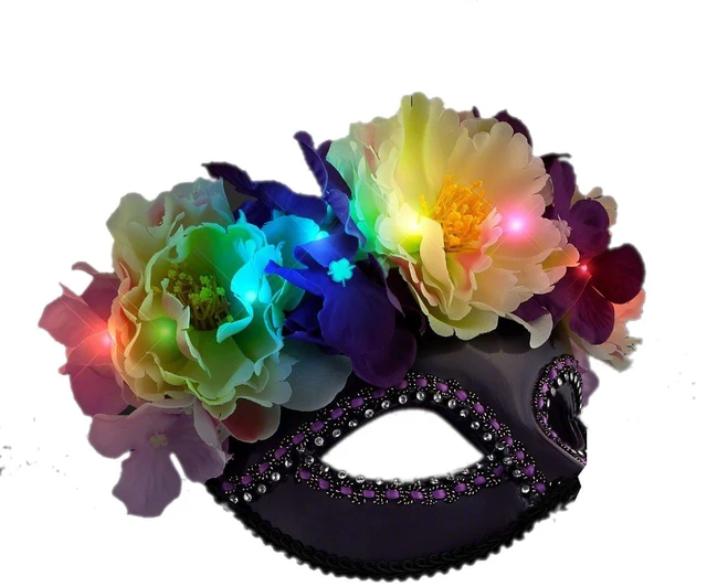 Main image of Colorful Light Up Flower Masquerade Mask for Mardi Gras