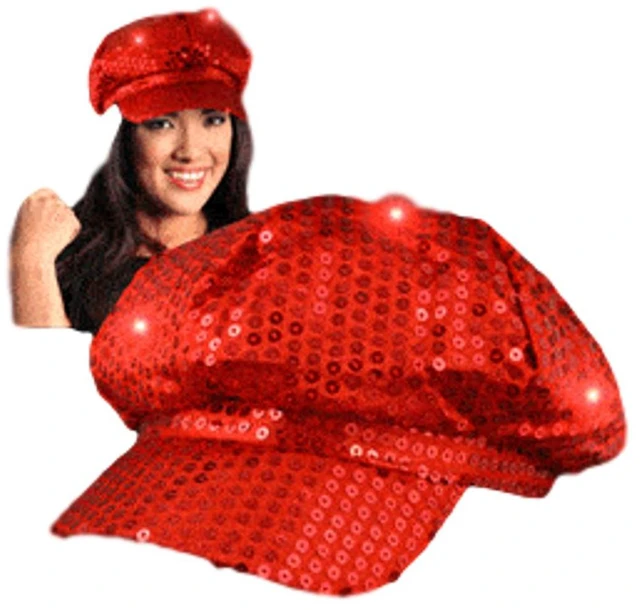 Main image of Sequin LED Newsboy Cap Red
