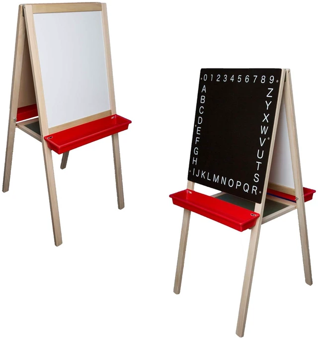 Main image of Crestline Products Natural Wood Child's Magnetic Easel (White Magnetic Dry Erase & Black Chalkboard) 44" H x 19" W