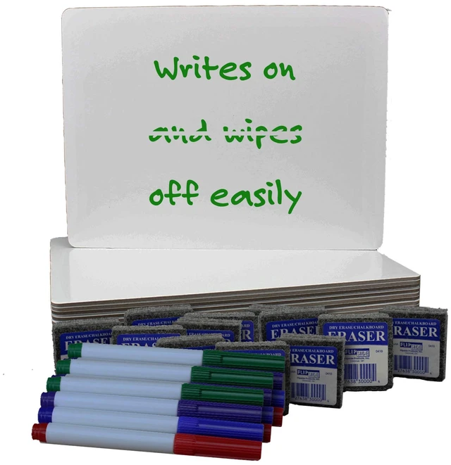 Main image of 9 x 12 Dry Erase Board + Colored Pens + Student Eraser Retail Class Pack of 12