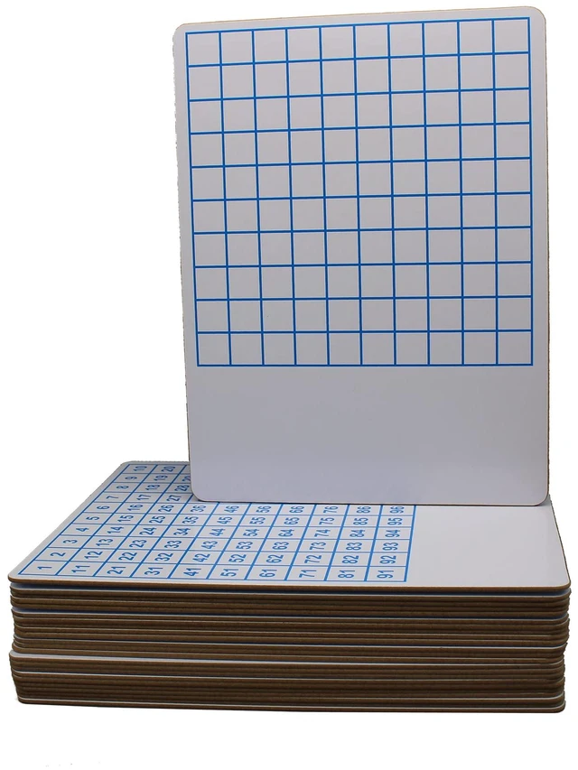 Main image of 9 x 12 Two Sided Hundreds Grid Dry Erase Board Bulk Class Pack 24