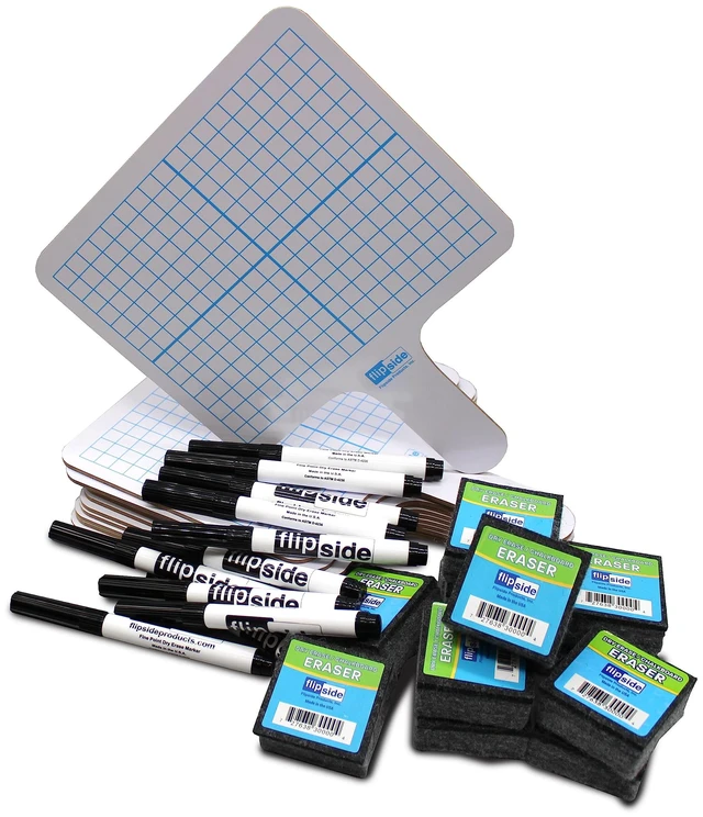 Main image of Flipside Products Double Sided Rectangular Graph Dry Erase Answer Paddles w/Black Dry Erase Marker and Erasers, Auction Handheld