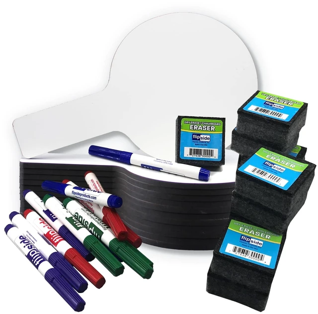 Main image of Mini Dry Erase Answer Paddles with Colored Pens and Erasers, Class Pack of 12