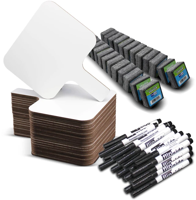 Main image of Rectangular Dry Erase Answer Paddle + Marker + Student Eraser Class Pack Of 24 Sets