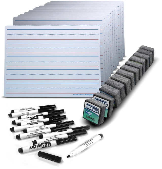 Main image of 9" X 12" Red/Blue Learning Mat + Black Marker + Student Eraser Class Pack 36 Pcs