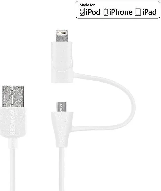 Alt view image 5 of 13 - Amzer MFi Certified Lightning to Micro USB Sync & Charge Cable (3.2 Feet/ 1 Meter) - White