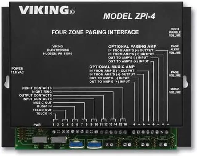 Alt view image 2 of 4 - Viking Electronics - ZPI-4 - Multi-Zone Paging Interface Touch Tone Controlled