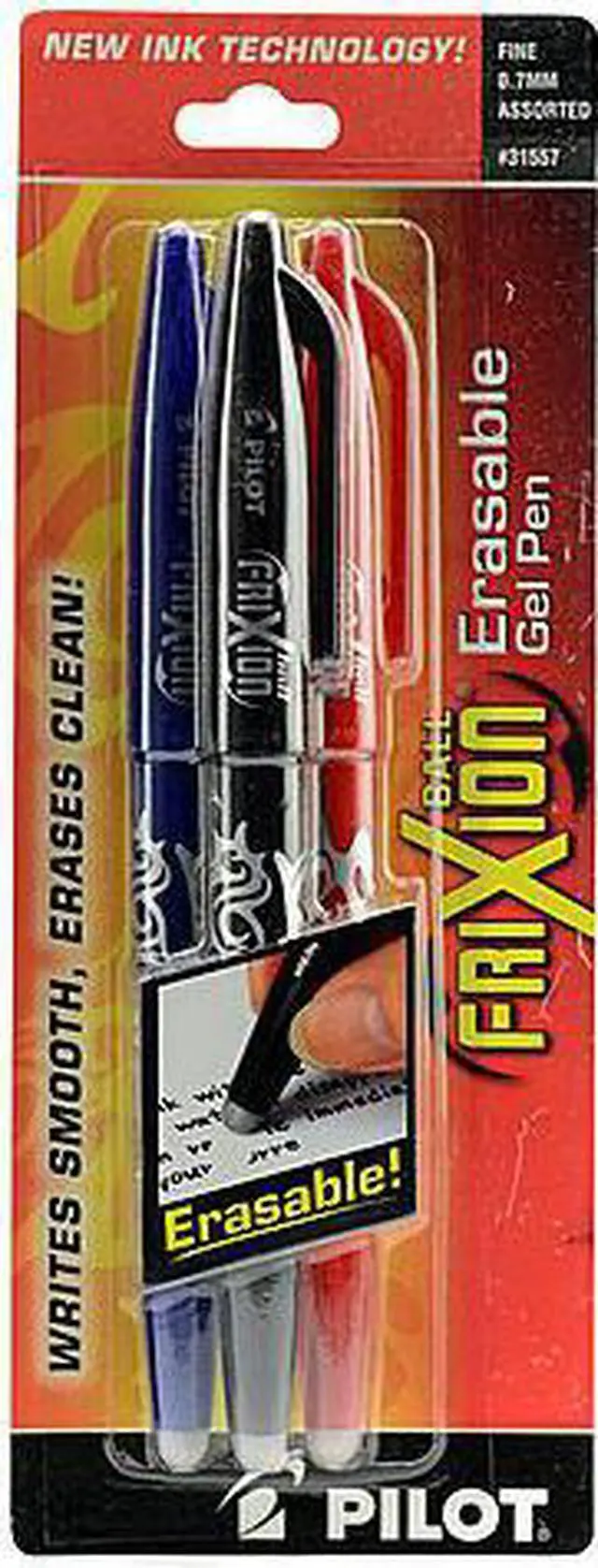 Alt view image 3 of 4 - Pilot FriXion Erasable Gel Pens, Fine Point 0.7 mm, Assorted, 3/Pack