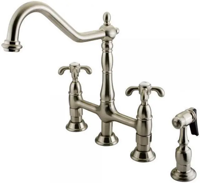 Alt view image 3 of 6 - Kingston Brass KS1278TXBS Double Handle 8" Centerset Kitchen Faucet with Brass S