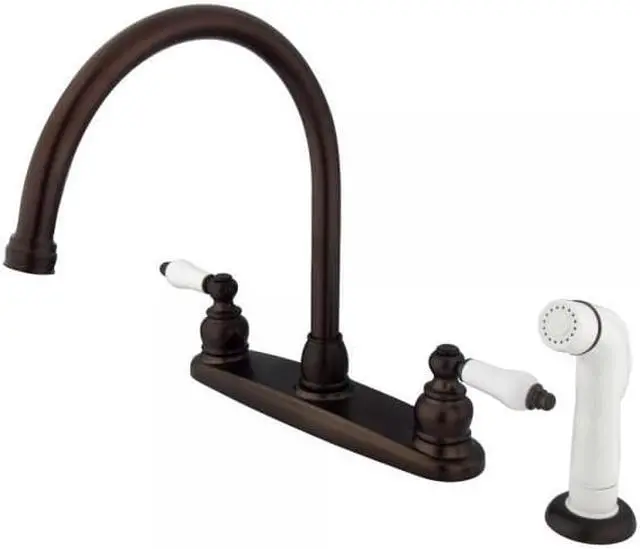 Alt view image 2 of 5 - Double Handle Goose Neck Kitchen Faucet with White Sprayer
