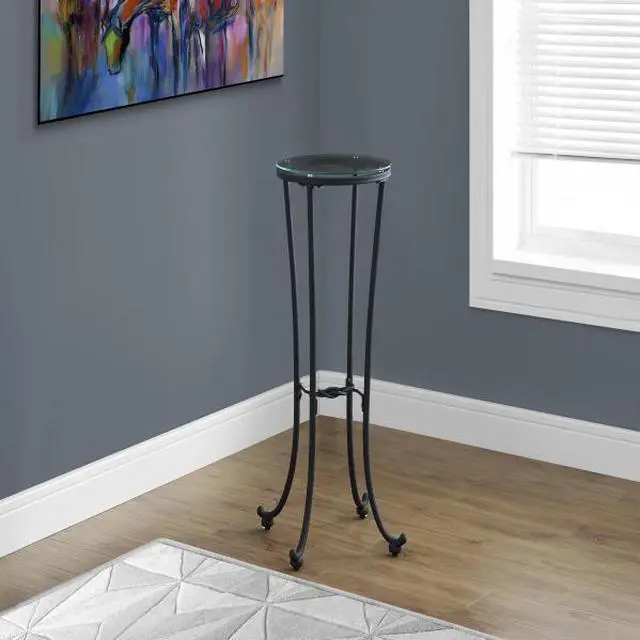 Alt view image 2 of 10 - Monarch Specialties Accent Table Hammered Black Metal With Tempered Glass 3332