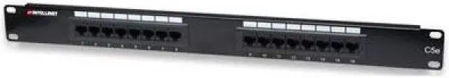 Main image of Intellinet Cat5e Patch Panel - 16 Port(s) - 16 x RJ-45 - 1U High - Black - 19" Wide - Rack-mountable
