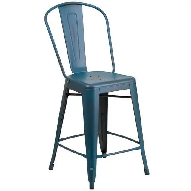 Alt view image 3 of 20 - Flash Furniture High Distressed Kelly Metal Indoor Counter Height Stool, Blue, 24"