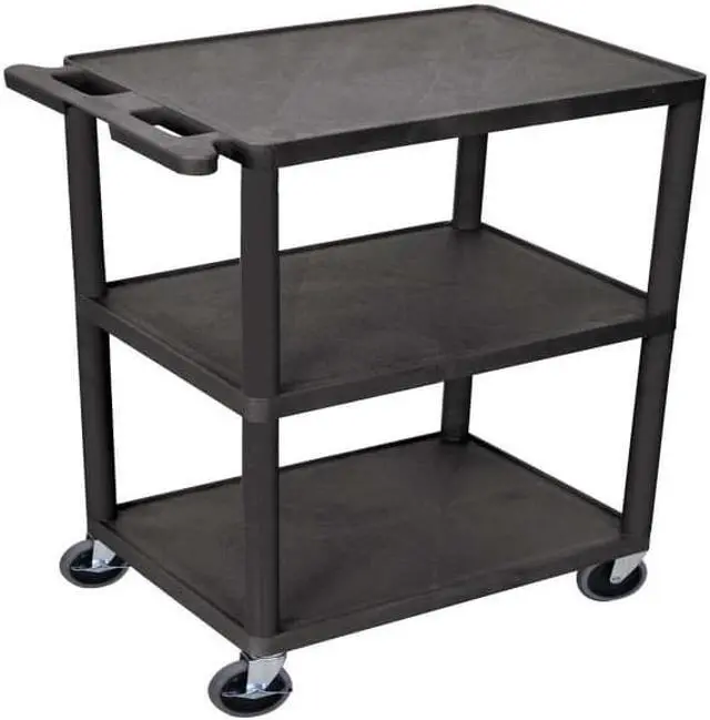 Alt view image 5 of 11 - Luxor HE42 3 Shelves Structural Foam Plastic Utility Cart Black