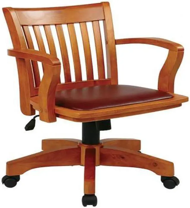 Alt view image 10 of 13 - Office Star 108FW-1 Deluxe Wood Bankers Chair with Vinyl Padded Seat in Fruit Wood Finish with Brown Vinyl- Fruitwood Finish - Brown Vinyl