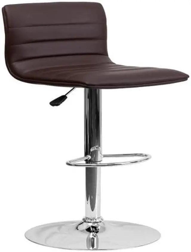Alt view image 3 of 20 - Modern Brown Vinyl Adjustable Bar Stool with Back, Counter Height Swivel Stool with Chrome Pedestal Base