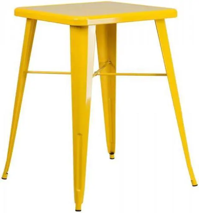 Alt view image 3 of 7 - 23.75'' Square Yellow Metal Indoor-Outdoor Bar Height Table