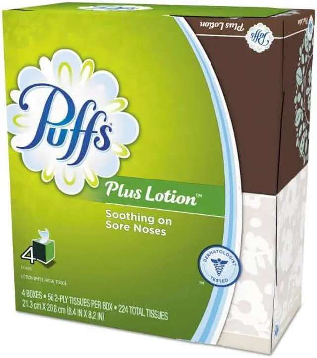 Alt view image 2 of 19 - Puffs Plus Lotion Facial Tissue White 1-Ply 8 1/5" x 8 2/5" 56/Box 24/Carton
