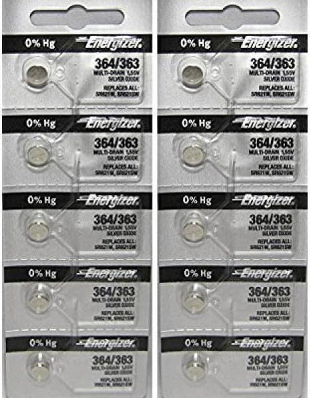 Energizer 364 SR621SW Silver Oxide 0%Hg Mercury Free 10 Batteries 