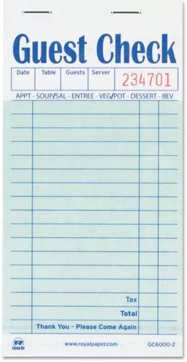 Alt view image 2 of 5 - Royal Guest Check Book Carbon Duplicate 3 1/2 x 6 7/10 50/Book 50 Books/Carton GC60002