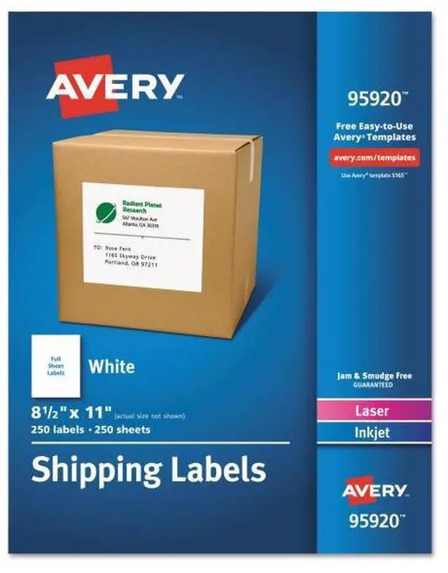 Alt view image 4 of 11 - Avery Shipping Labels, Permanent Adhesive, 8-1/2" x 11", 250 Labels (95920)