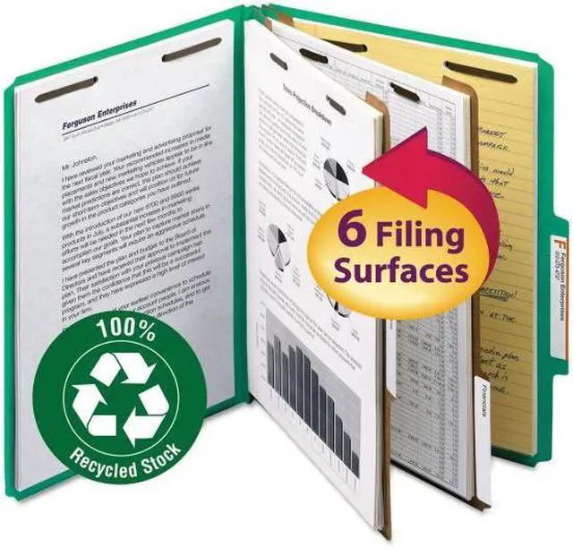 Alt view image 3 of 18 - Smead Pressboard Classification Folder 2" Exp. Two Dividers Letter Green 10/Box 14063