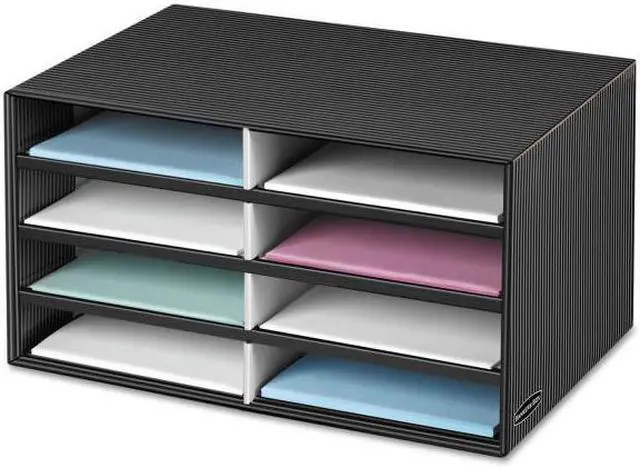 Alt view image 4 of 11 - Decorative Sorter, 8 Letter Sections, 19 1/2 X 12 3/8 X 10 1/4, Bk/gy Pinstripe