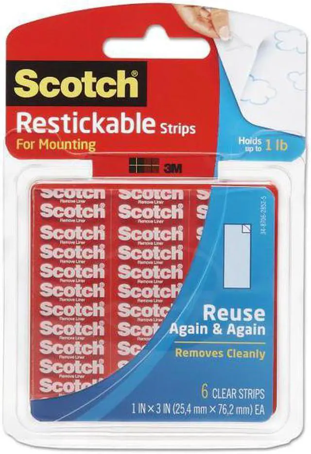 Alt view image 4 of 20 - Scotch Restickable Mounting Tabs 1" x 3" Clear 6/Pack R101