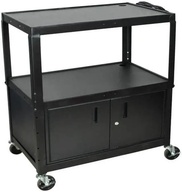 Alt view image 2 of 7 - Luxor Adjustable Height Steel A/V Cart with Locking Cabinet