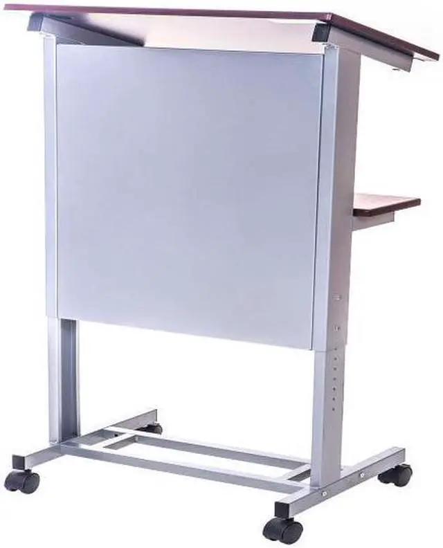 Alt view image 3 of 12 - Luxor LX-ADJ-DW Adjustable Height Lectern Podium Mobile Presentation Station
